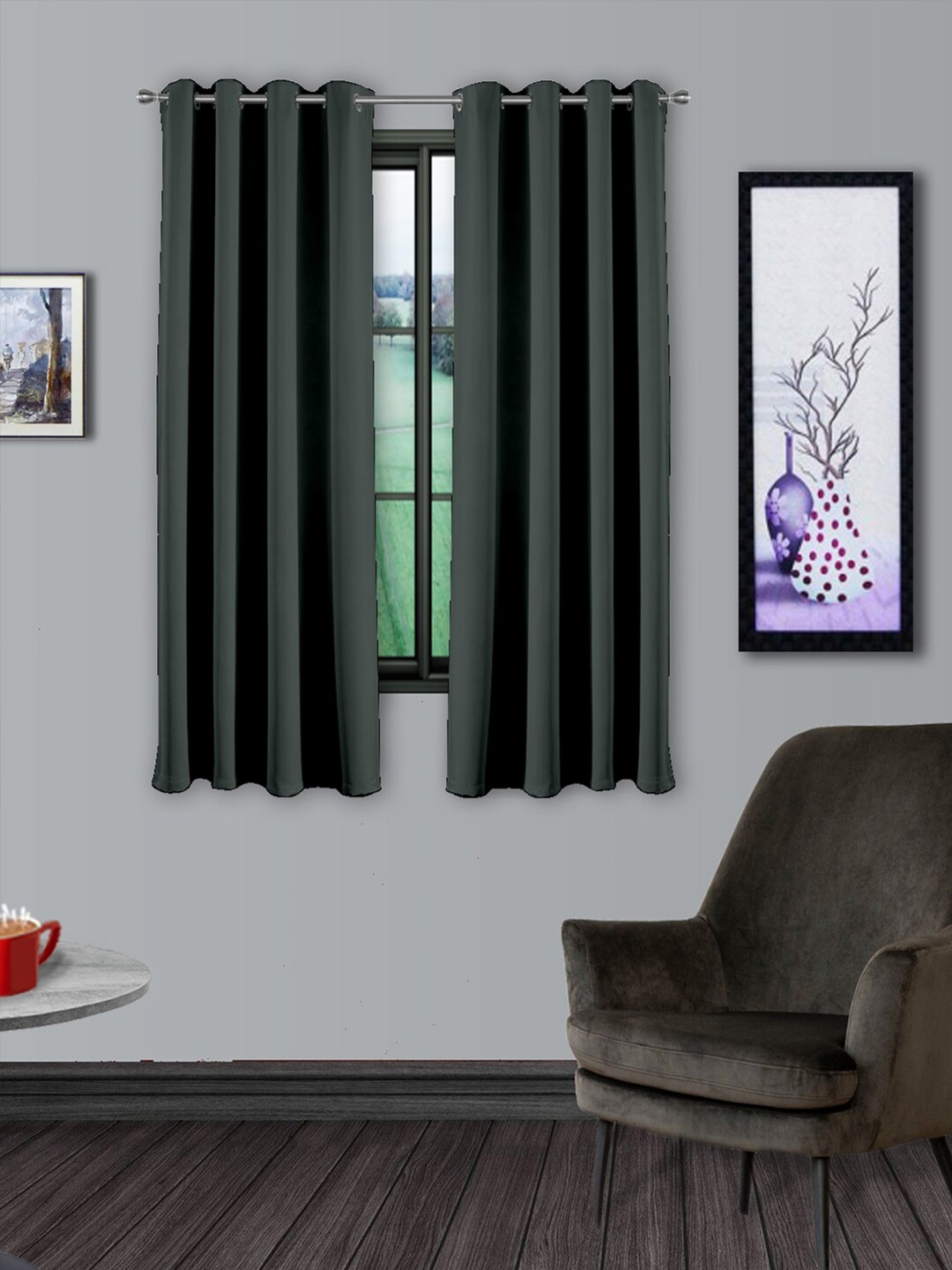 

Divine Casa Grey Set of 2 Black Out Window Curtain