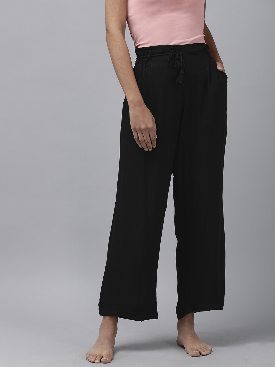 

Van Heusen Women Functional Pocket Smocked Waistband Lounge Pants, Black