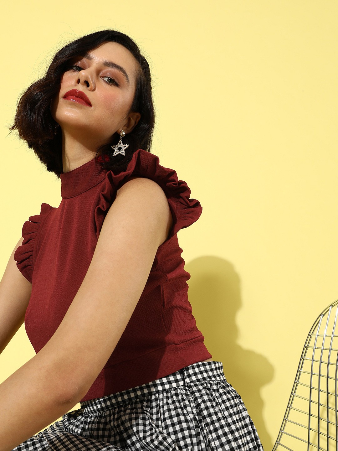 

The Vanca Women Maroon Solid Crop Top