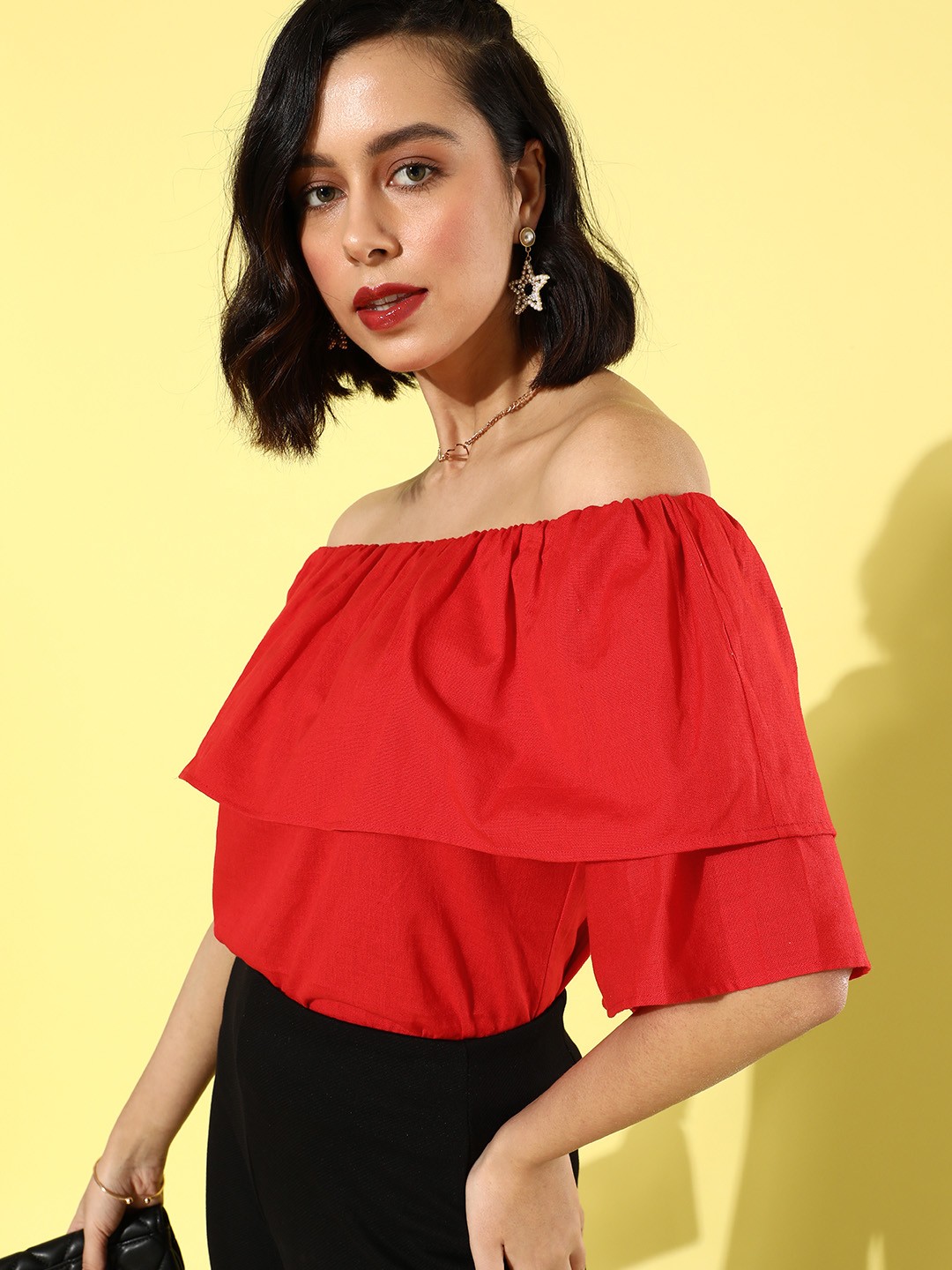 

VANCA ECO Women Gorgeous Red Solid Bardot Top