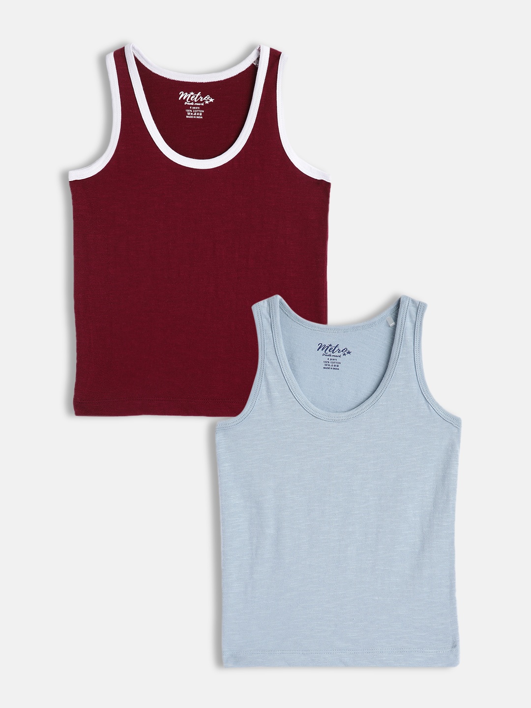 

METRO KIDS COMPANY Boys Maroon & Blue Pack of 2 Solid Vest