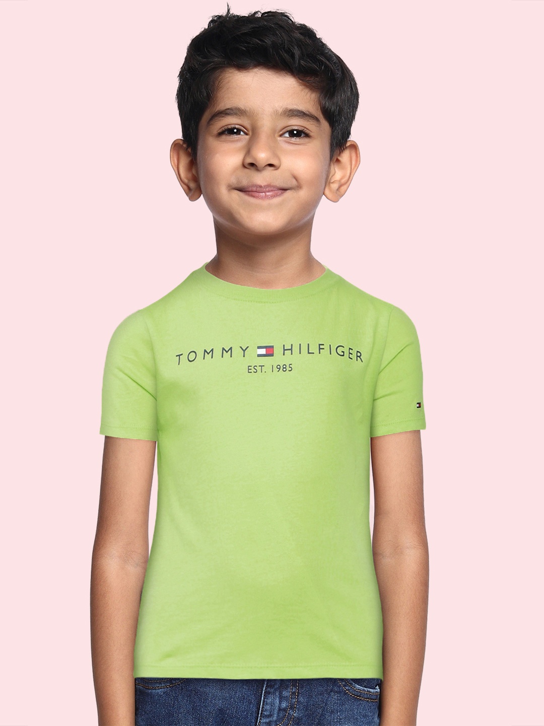 Tommy Hilfiger Boys Green Brand Logo Printed Organic Cotton T-shirt