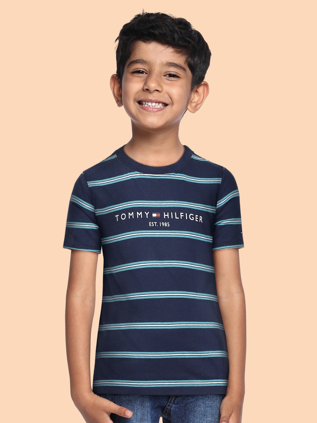 

Tommy Hilfiger Boys Blue Striped Organic Cotton T-shirt