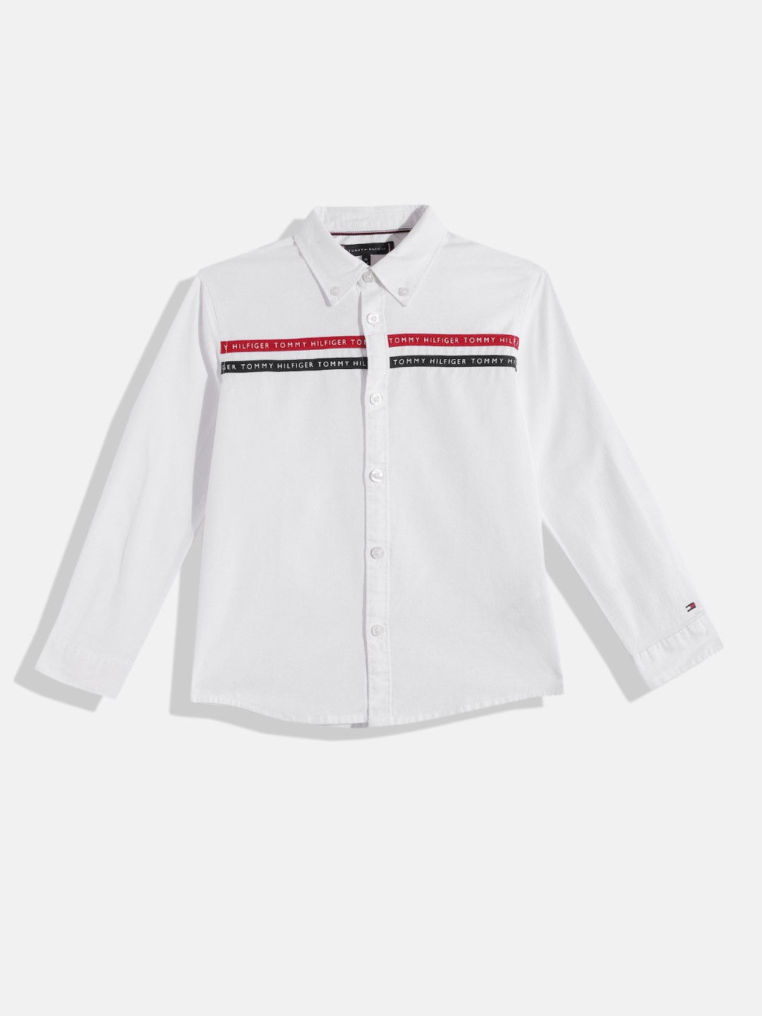 

Tommy Hilfiger Boys Brand Logo Striped Detail Casual Shirt, White