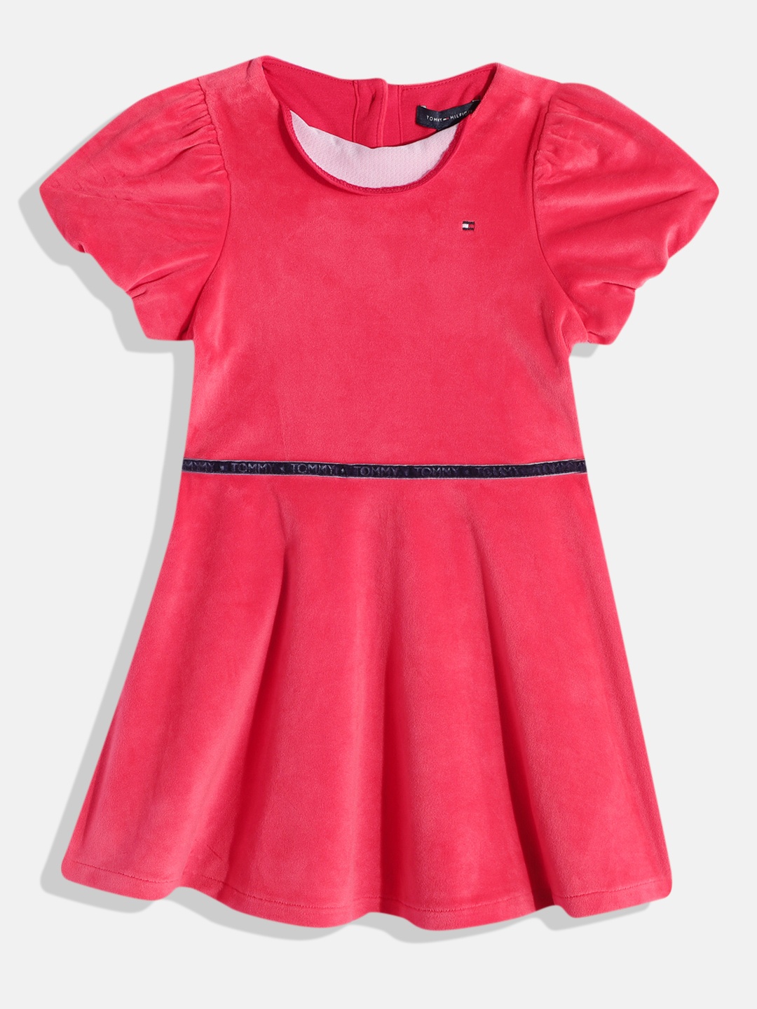 

Tommy Hilfiger Puff Sleeve Knitted Fit & Flare Dress, Red