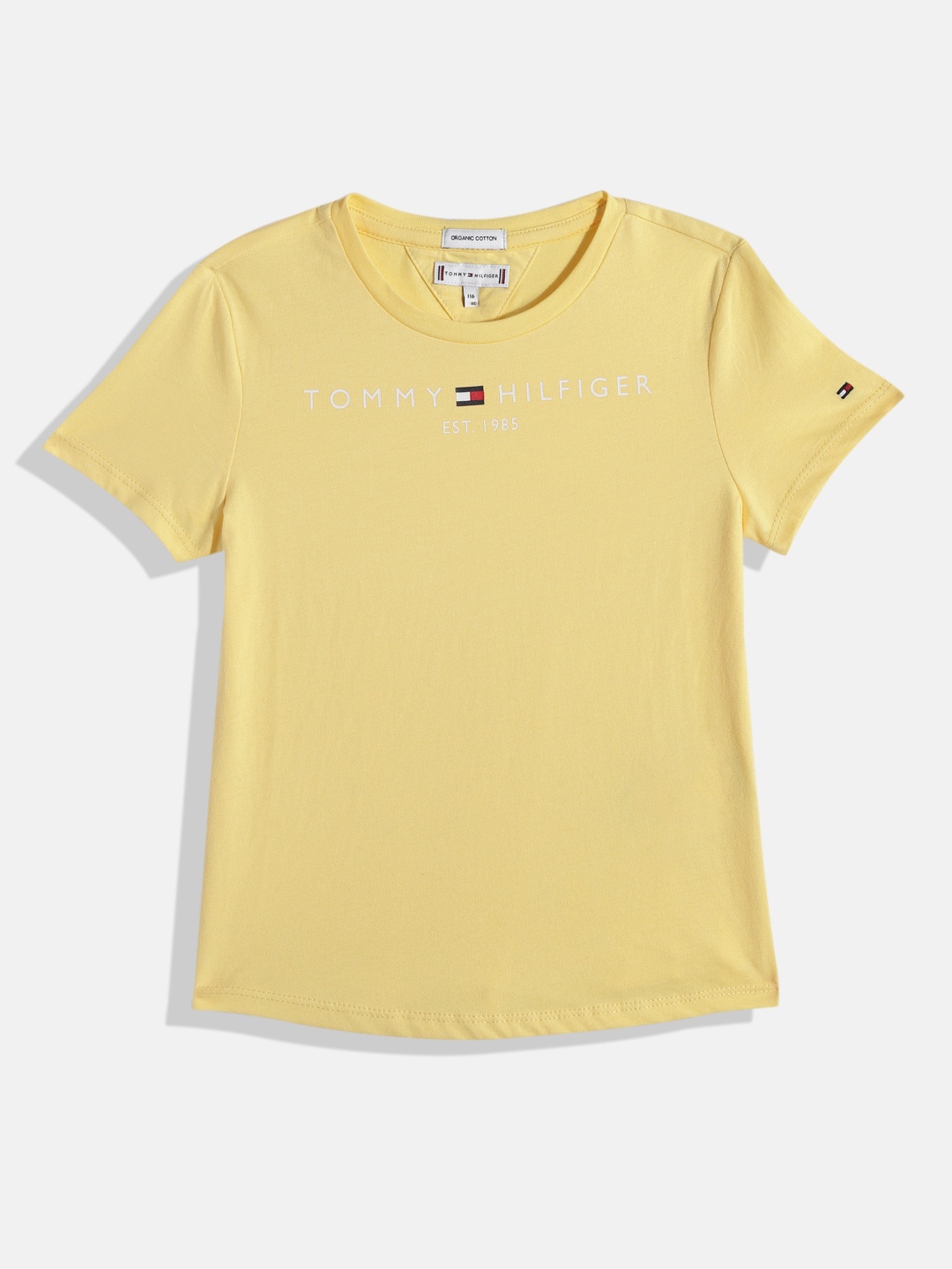 

Tommy Hilfiger Girls Brand Logo Printed Organic Cotton T-shirt, Yellow