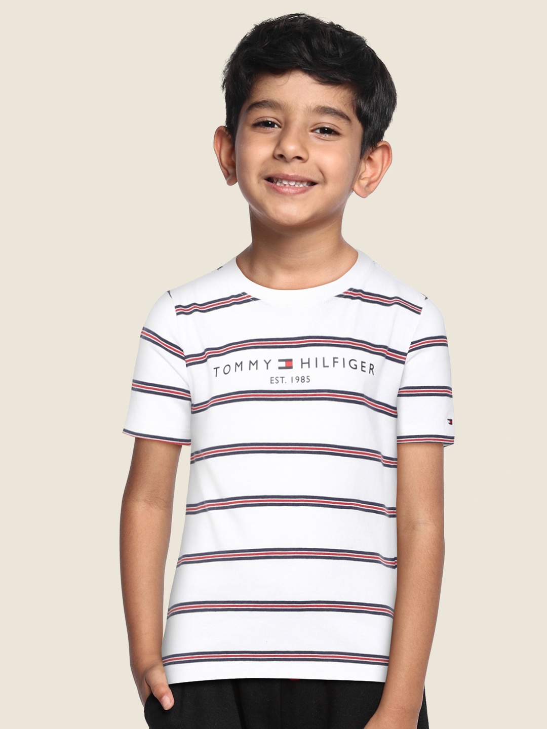 

Tommy Hilfiger Boys White Striped Organic Cotton T-shirt