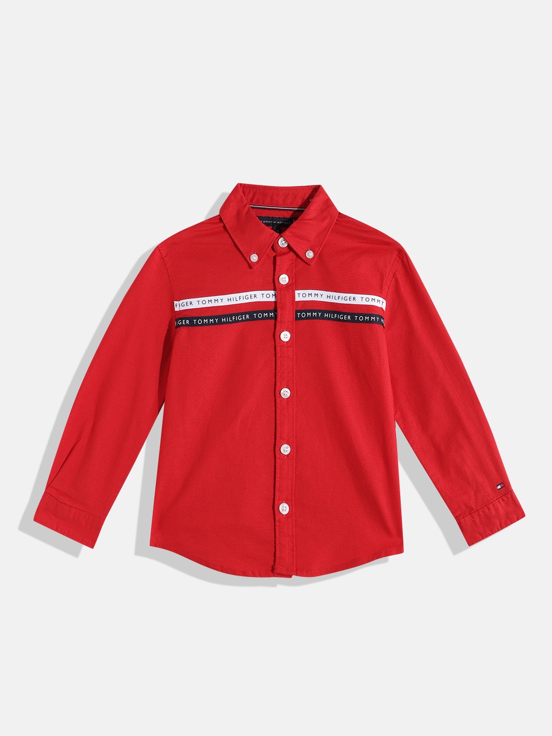 

Tommy Hilfiger Boys Brand Logo Printed Opaque Casual Shirt, Red