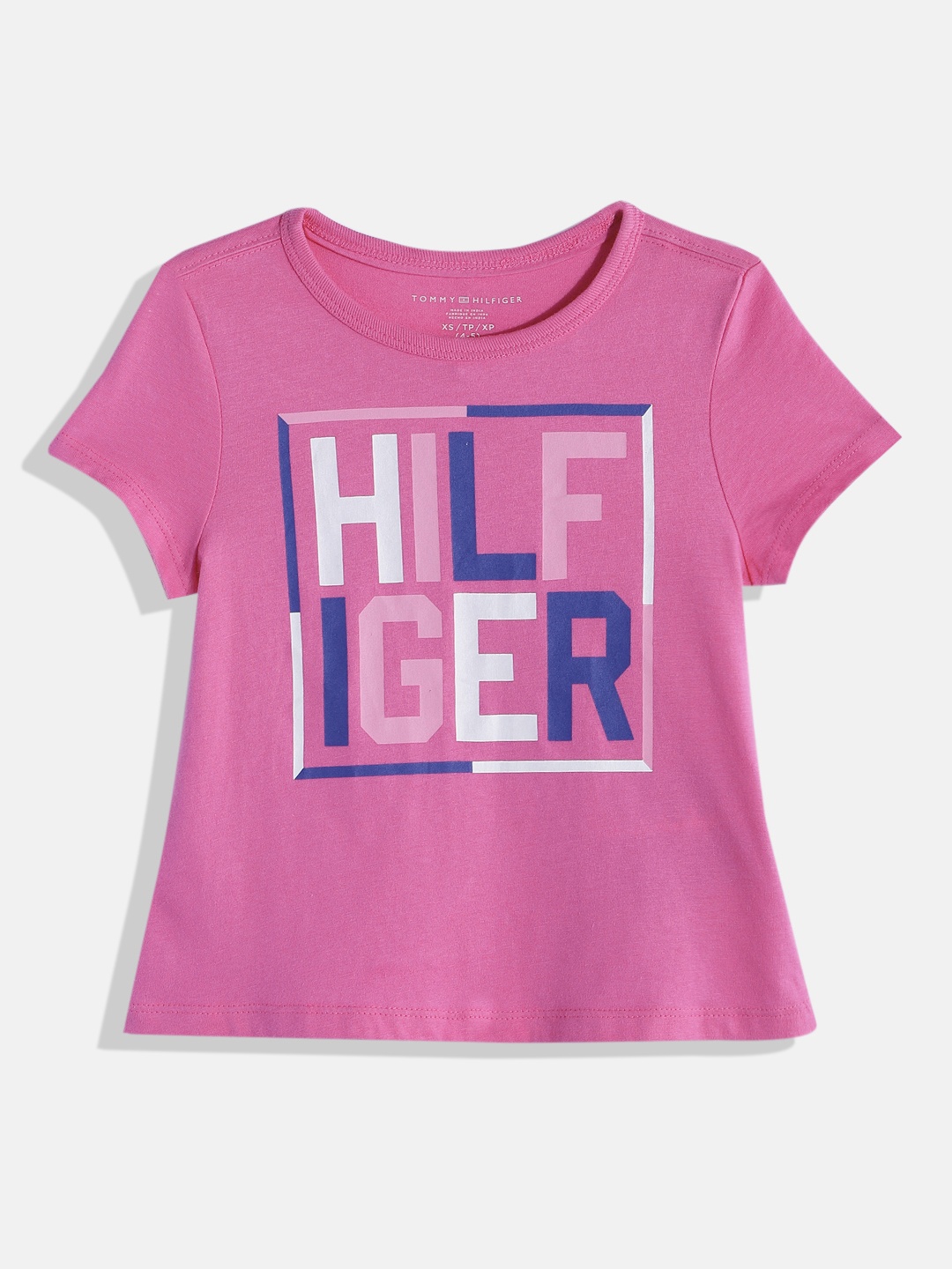 

Tommy Hilfiger Girls Brand Logo Print Knitted Pure Cotton T-shirt, Pink