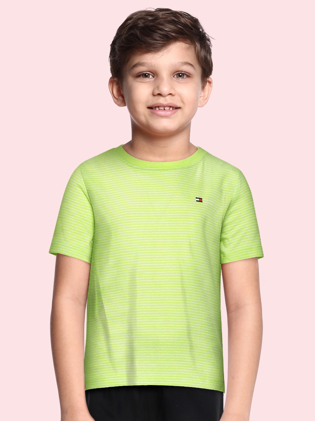 

Tommy Hilfiger Boys Green Striped Organic Cotton T-shirt