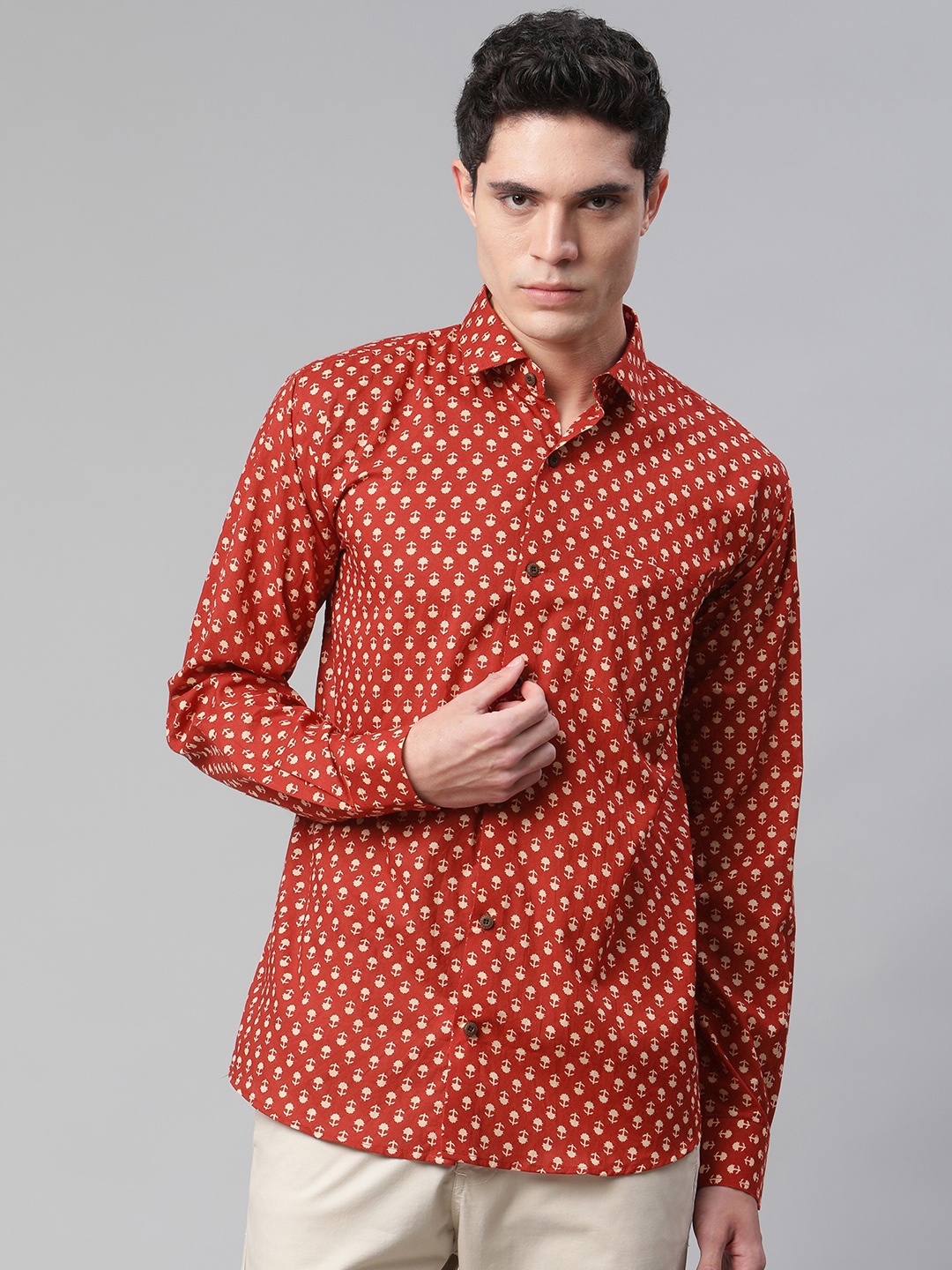 

MILLENNIAL MEN Red Comfort Printed Casual Shirt