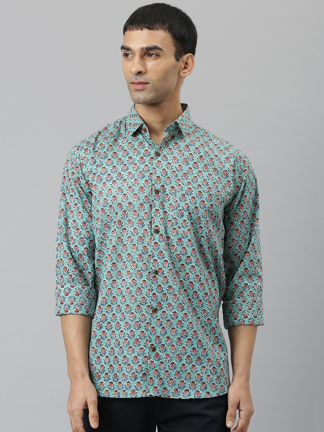 

MILLENNIAL MEN Sea Green Comfort Printed Casual Shirt