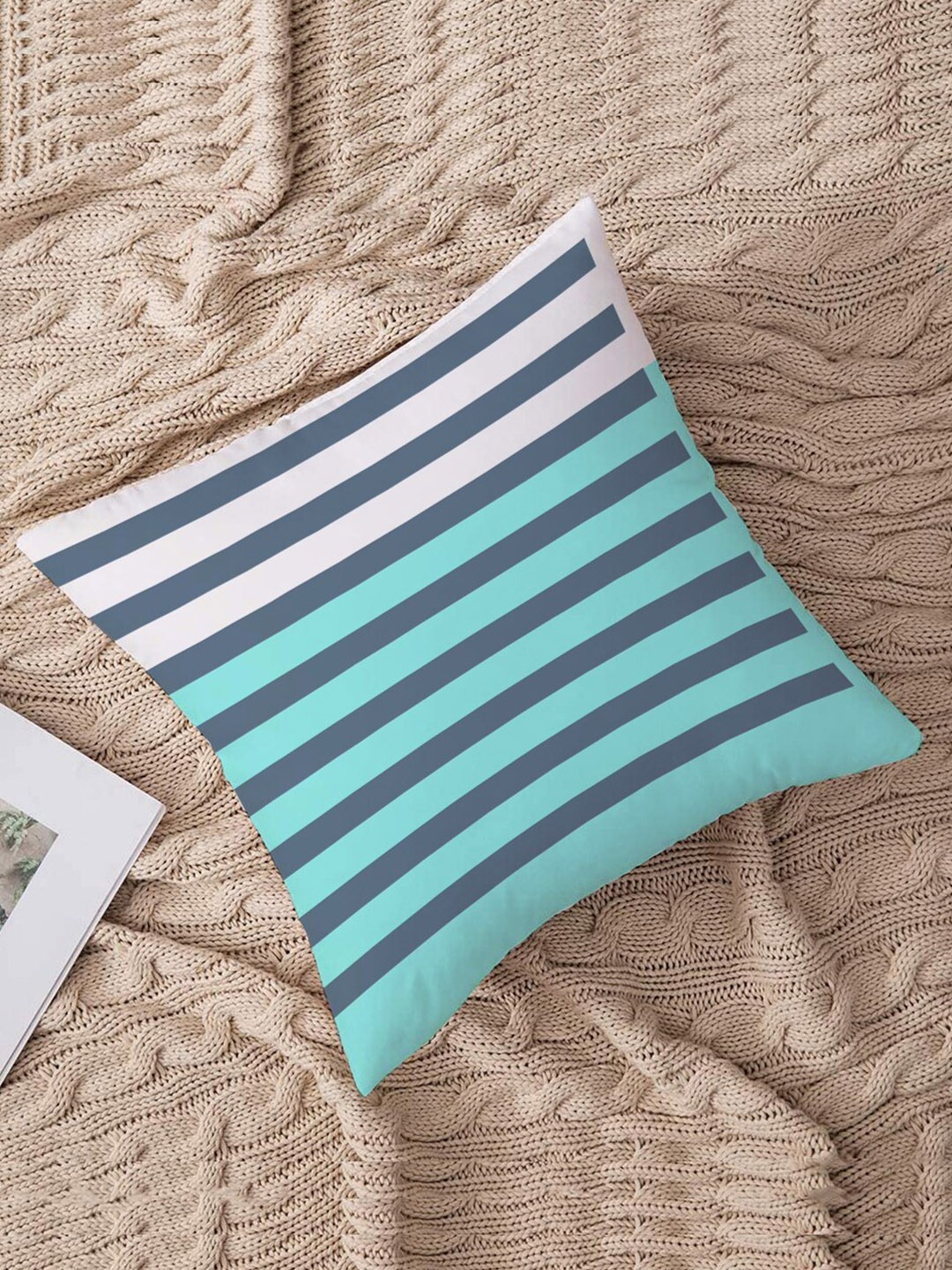 

STITCHNEST Teal & Pink Striped Square Cushion Cover