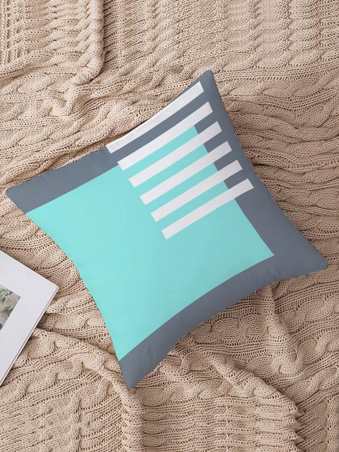 

STITCHNEST Sea Green & Grey Colourblocked Square Cushion Covers