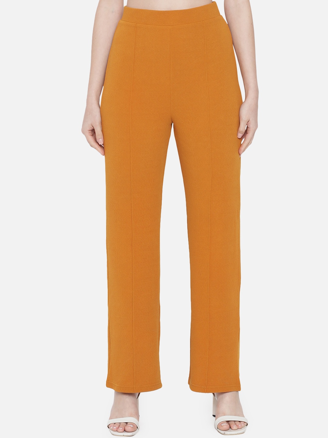 

Orchid Blues Women Mustard Yellow Relaxed Straight Fit High-Rise Trousers