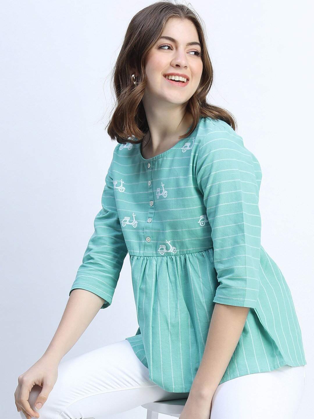 

Vishudh Blue Striped Cotton Top