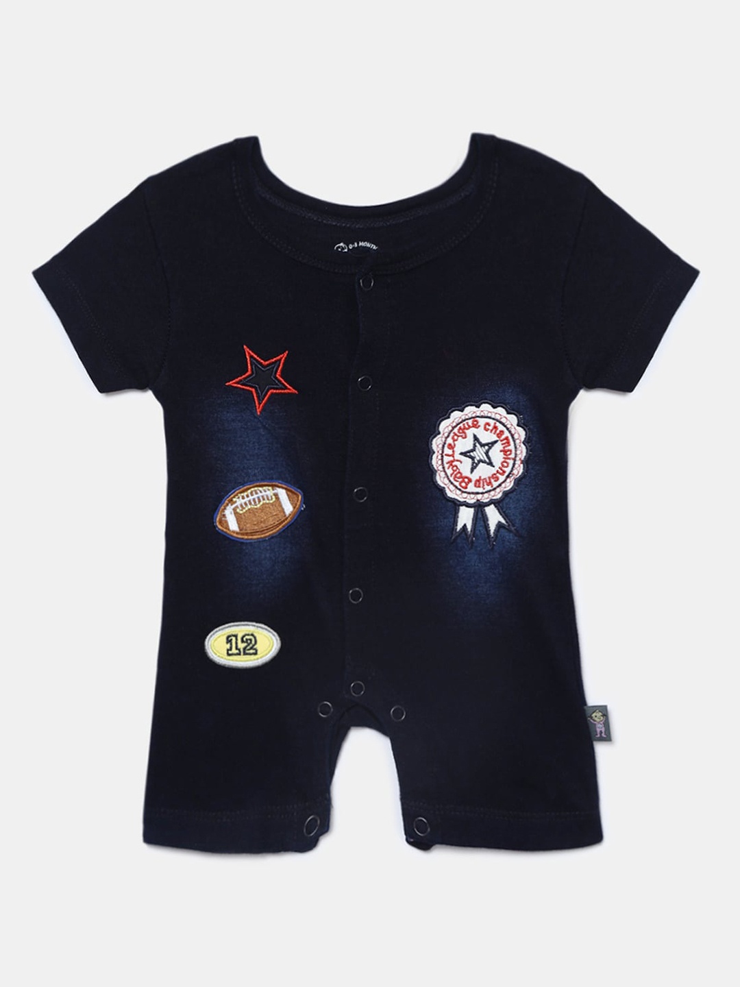 

Hopscotch Boys Navy Blue & White Printed Cotton Rompers