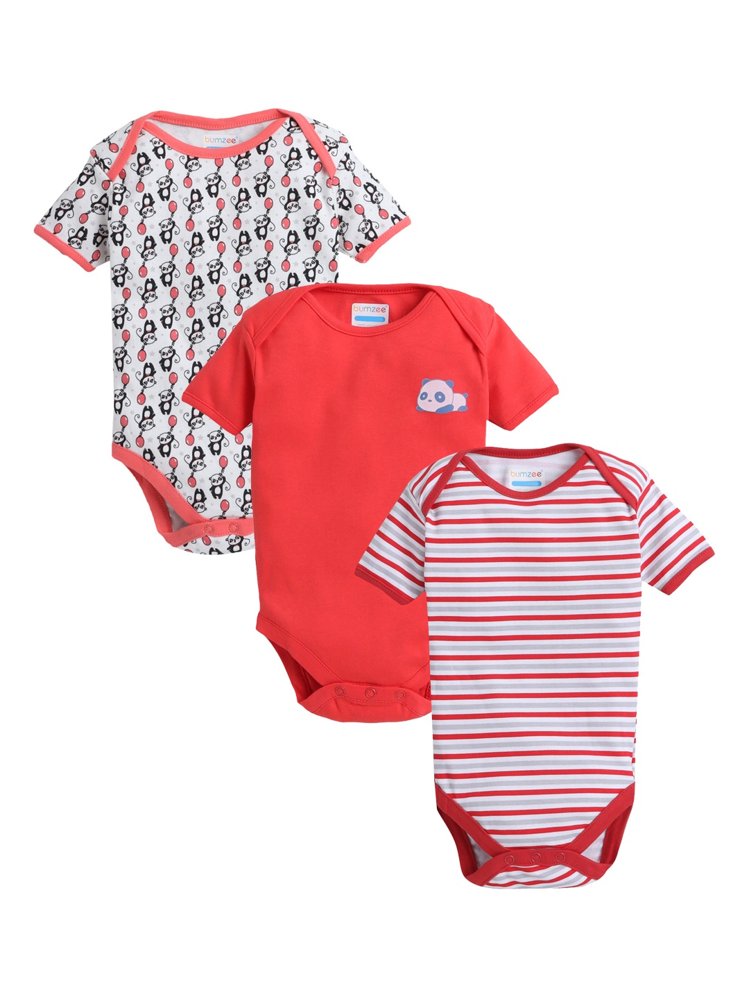 

Hopscotch Infant Kids Red & White Pack Of 3 Cotton Bodysuits