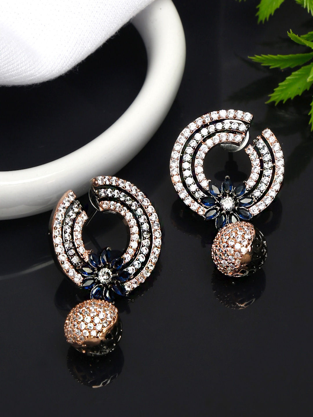 

Yellow Chimes Rhodium-Plated White & Gold-Toned Quirky Drop Earrings