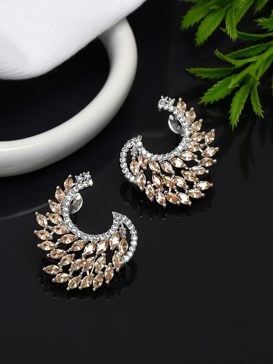

Yellow Chimes Rhodium-Plated Gold-Toned & White Contemporary Drop Earrings