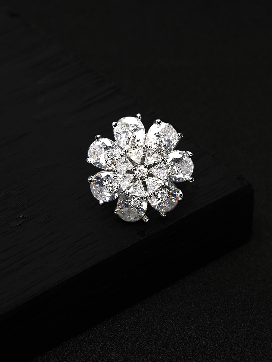 

Yellow Chimes Rhodium-Plated White AD-Studded Finger Ring
