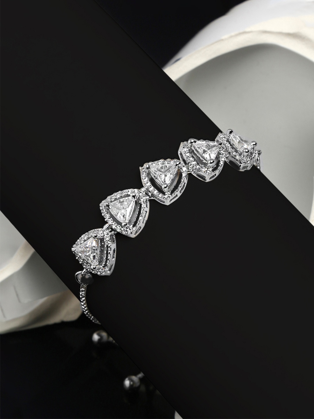 

Yellow Chimes Women Silver-Toned & White American Diamond Rhodium-Plated Wraparound Bracelet