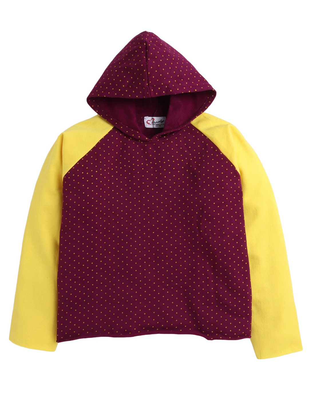 

Hopscotch Girls Maroon & Yellow Colorblocked Printed Hooded Sweatshirt