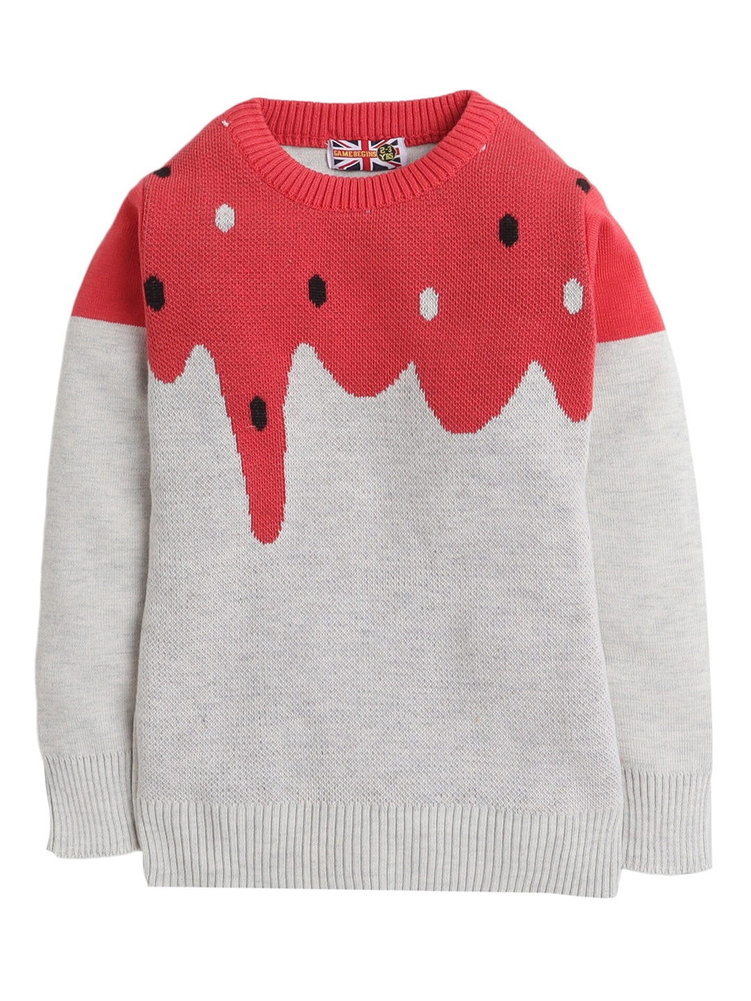 

Hopscotch Girls Pink & Grey Colourblocked Printed Acrylic Pullover