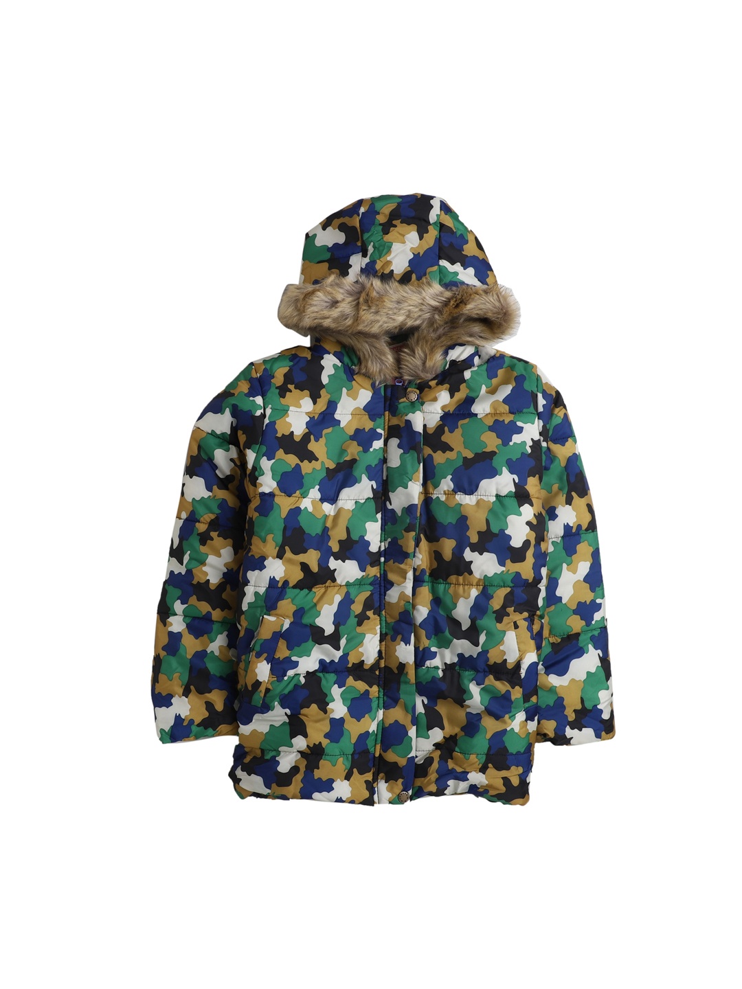 

Hopscotch Boys Green & White Camouflage Printed Cotton Padded Jacket