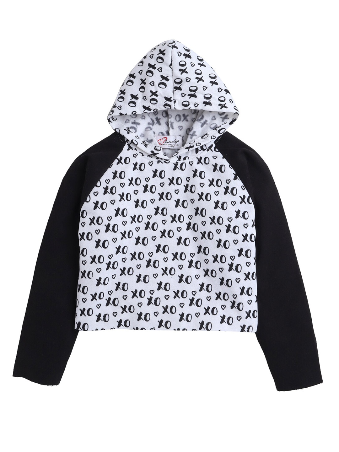 

Hopscotch Girls White & Black Printed Woollen Hooded Sweatshirt