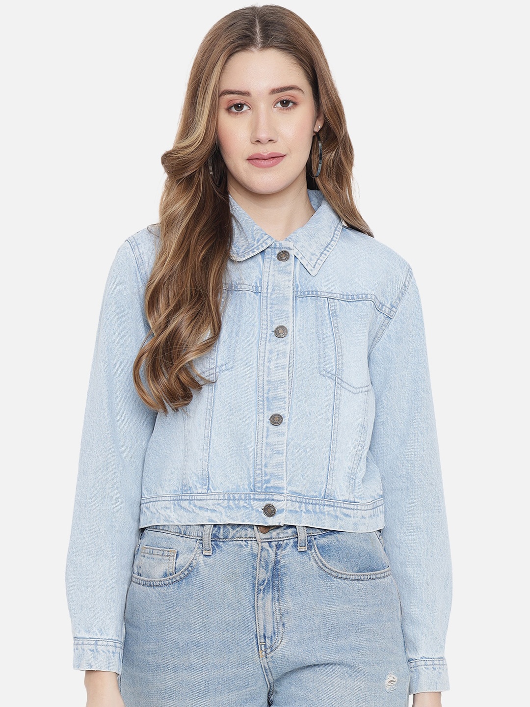 

Orchid Blues Women Blue Washed Cotton Denim Jacket