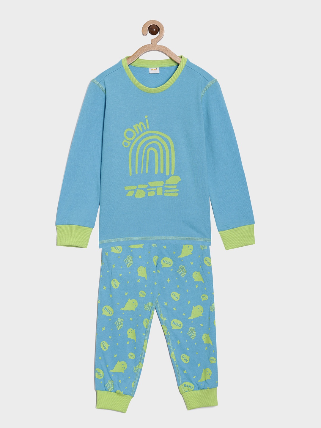 

Aomi Kids Blue & Grey Rainbow Motif Printed Night suit