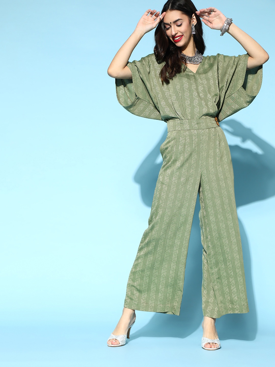 

Jaipur Kurti Women Gorgeous Green Self-Design Ethnic Jumpsuit