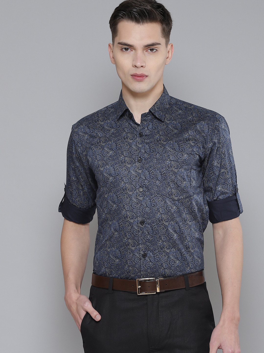 

DENNISON Men Navy Blue Smart Slim Fit Printed Formal Shirt