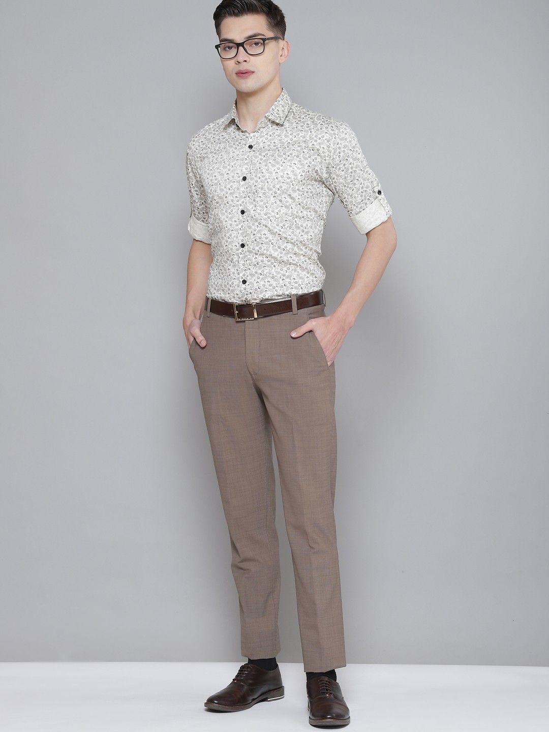 

DENNISON Men Cream-Coloured Smart Slim Fit Printed Formal Shirt