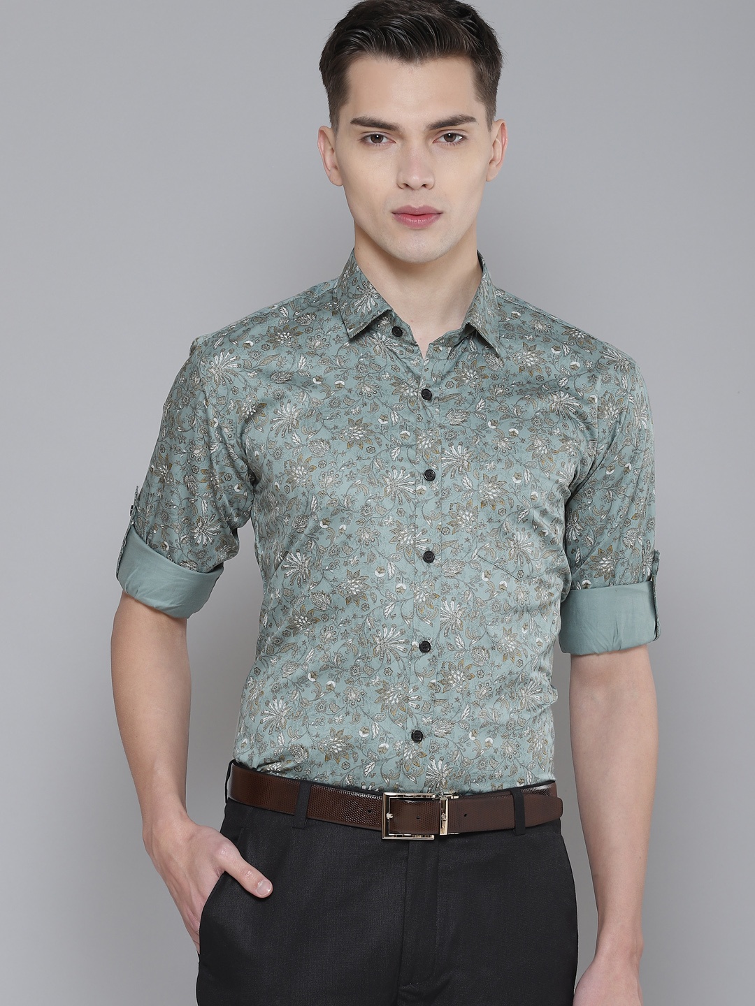 

DENNISON Men Sea Green Smart Slim Fit Printed Casual Shirt