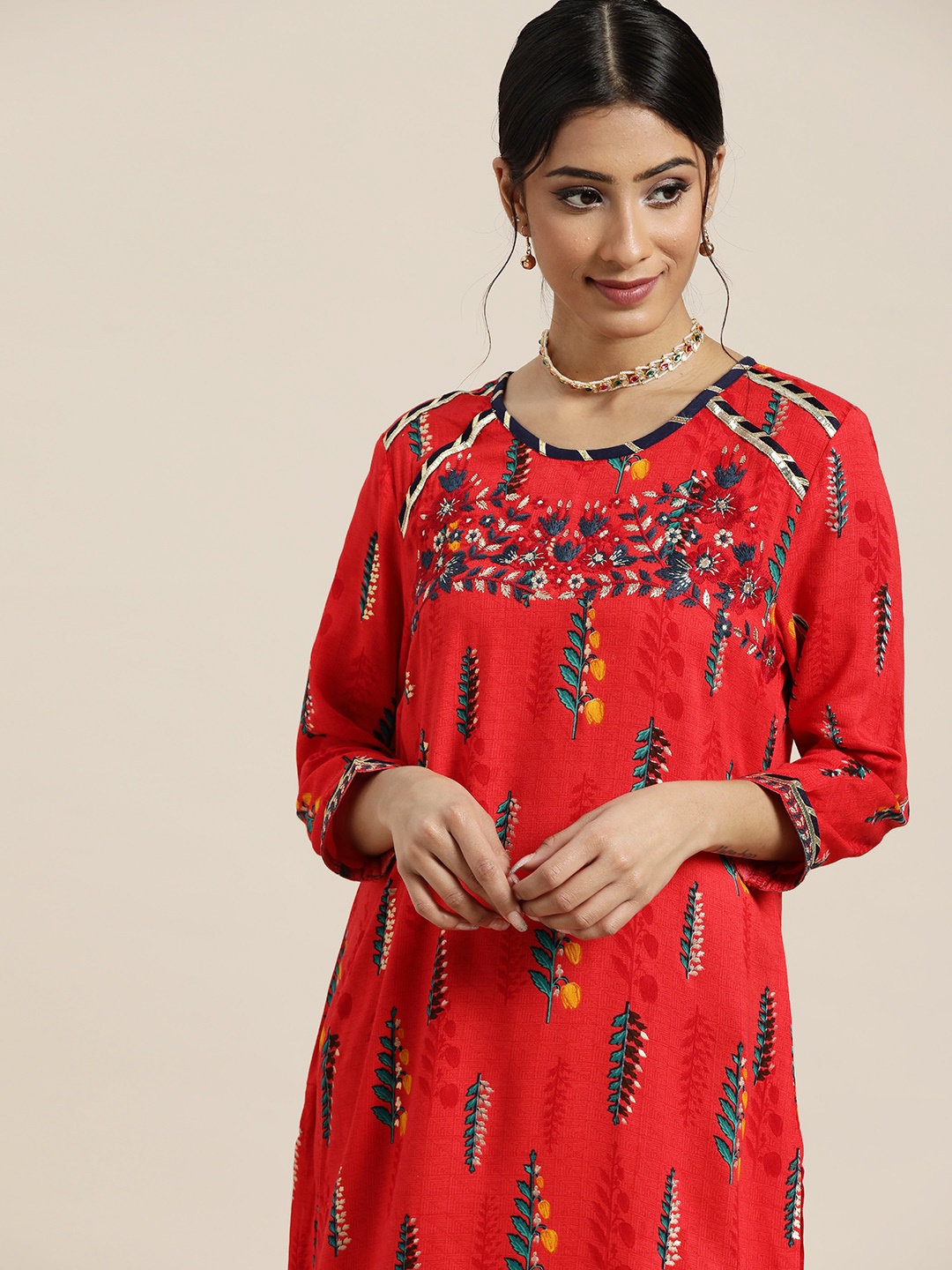 

Sangria Women Red Printed Floral Kurta