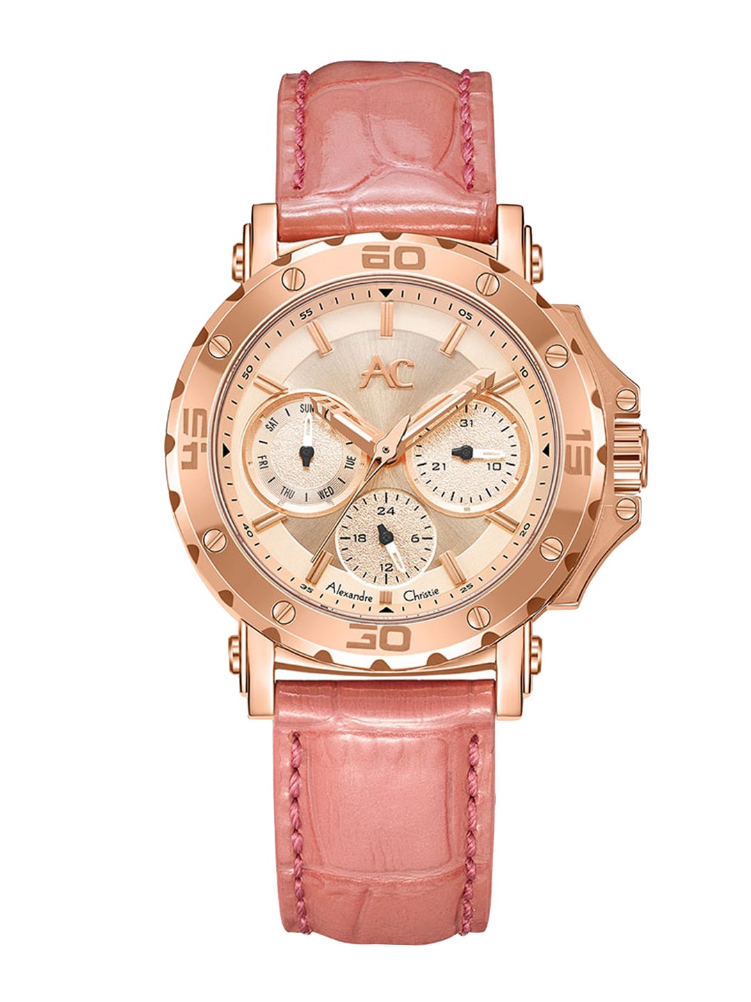

Alexandre Christie Women Embellished Dial & Multi Function Watch 9205BFLRGLNPN, Gold