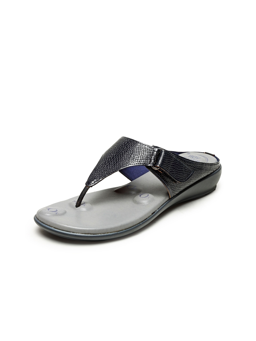 

VON WELLX GERMANY Women Blue & Black Leather Alisa Slippers Thong Flip-Flops