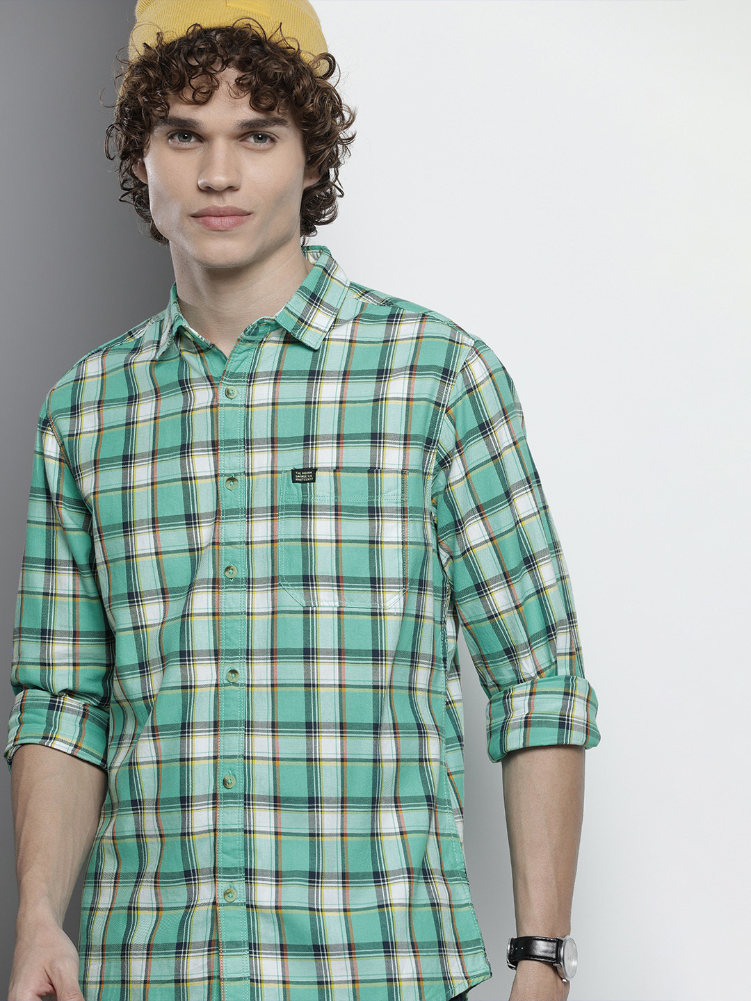 

The Indian Garage Co Men Green Tartan Checked Casual Shirt