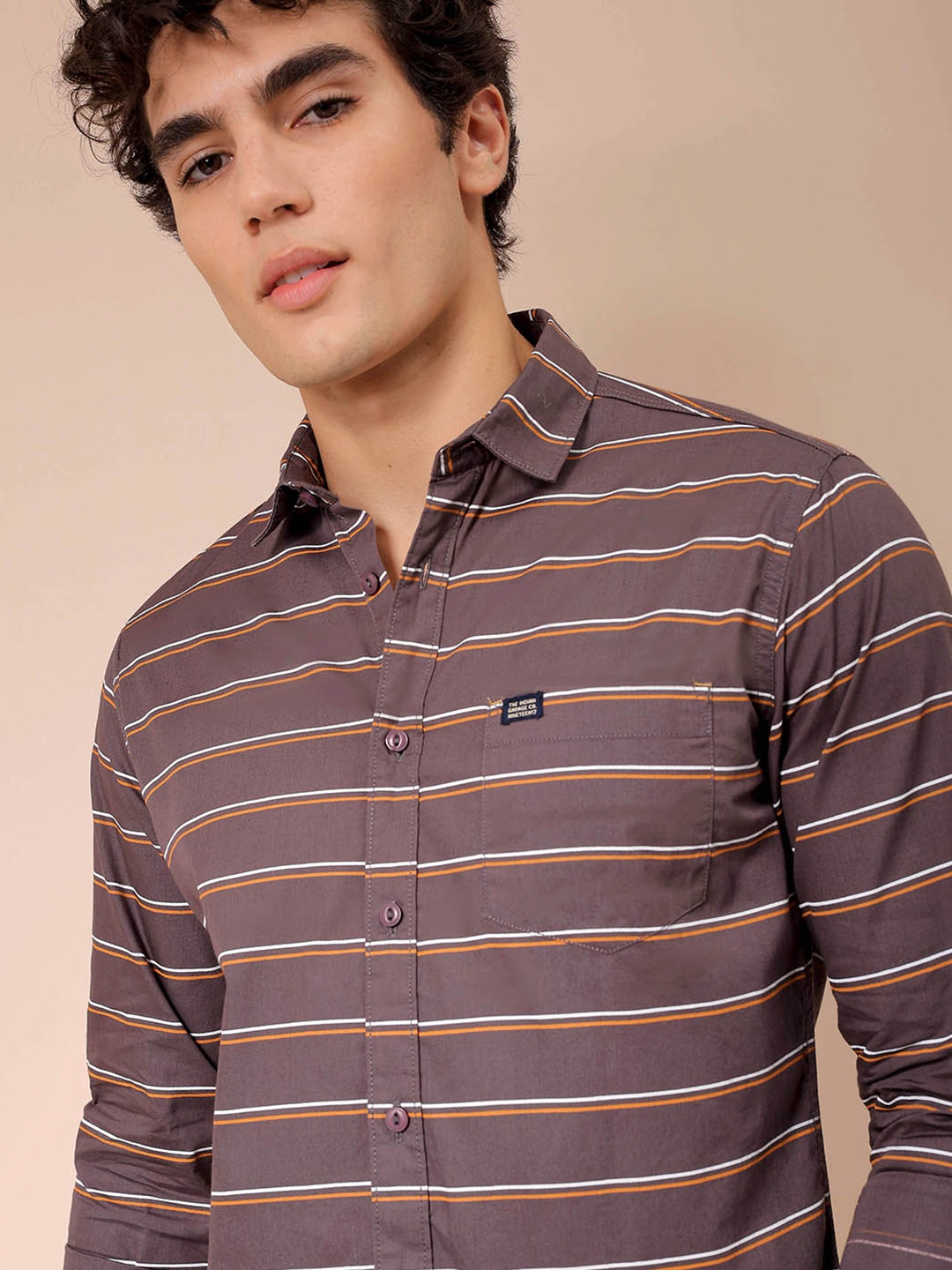 

The Indian Garage Co Men Brown Horizontal Stripes Striped Casual Shirt