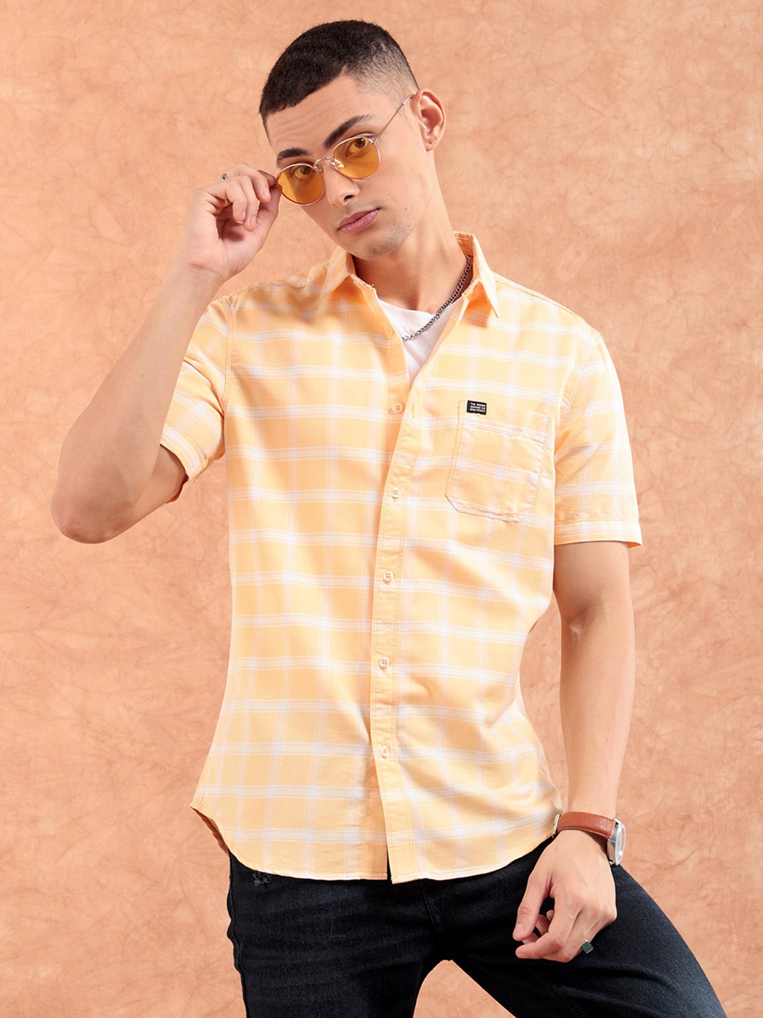 

The Indian Garage Co Men Orange Checked Casual Shirt