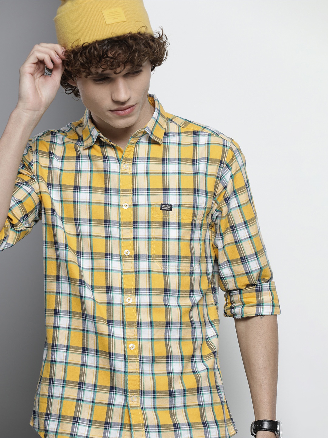 

The Indian Garage Co Men Yellow & White Checked Casual Shirt