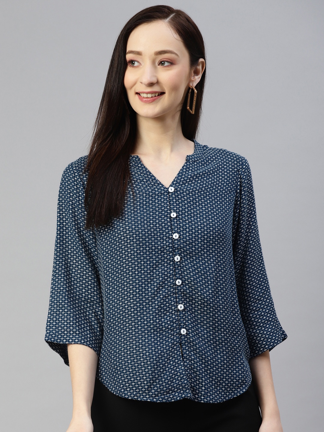 

Ayaany Women Blue Cotton Casual Shirt