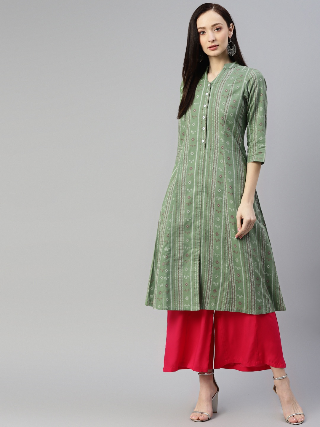 

Ayaany Women Green Ethnic Motifs Printed Cotton Kurta