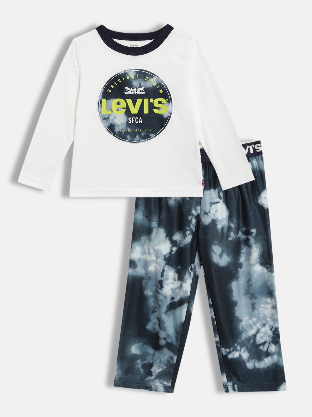 

Levis Boys White & Blue Brand Logo Printed Pajama Set