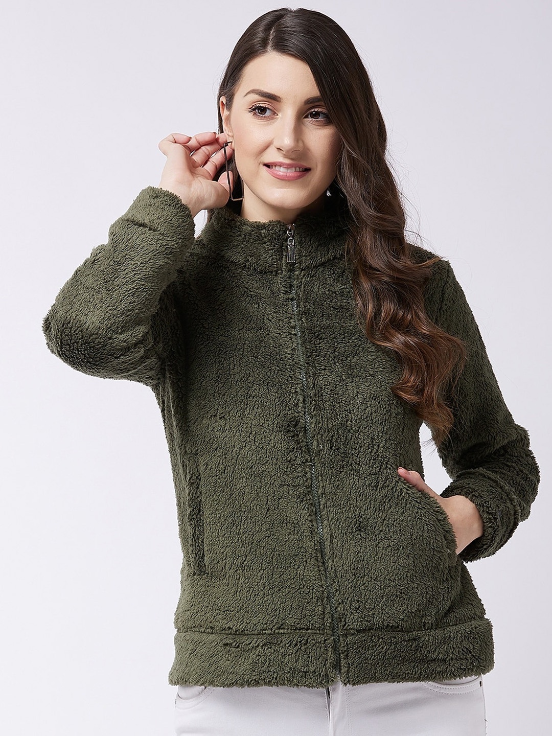 

Modeve Women Olive Green Fleece Lightweight Padded Jacket