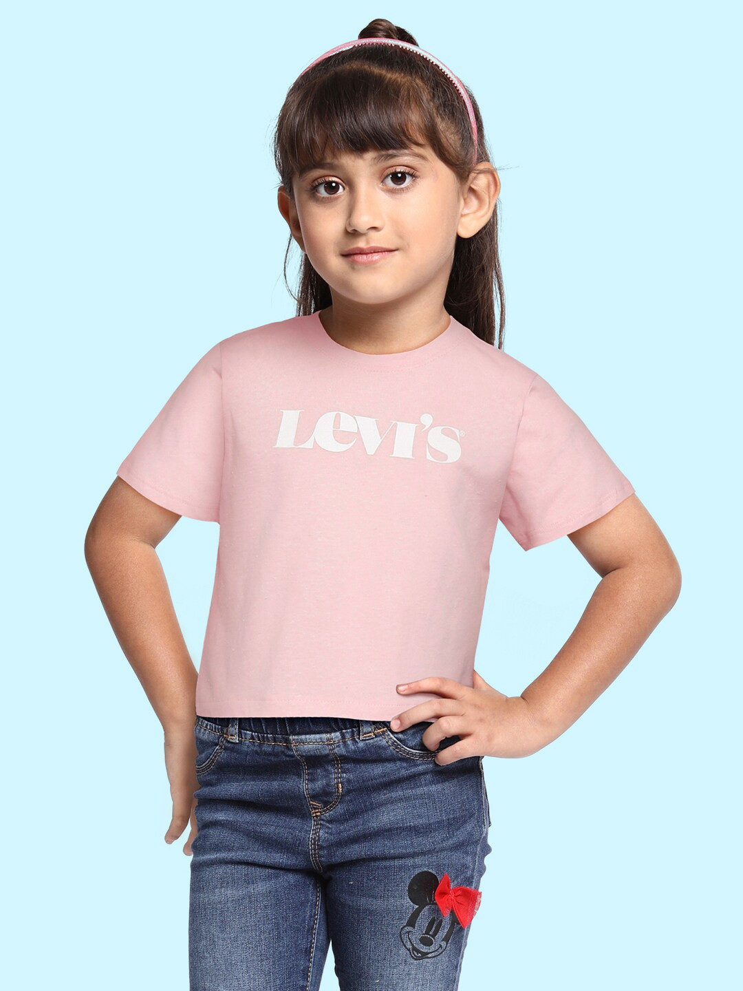 

Levis Girls Pink & White Brand Logo Printed T-shirt