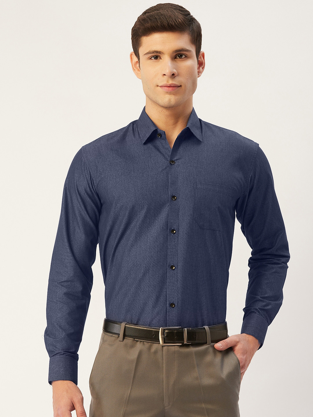 

JAINISH Men Blue Comfort Regular Fit Solid Opaque Cotton Formal Shirt with Chest Pocket