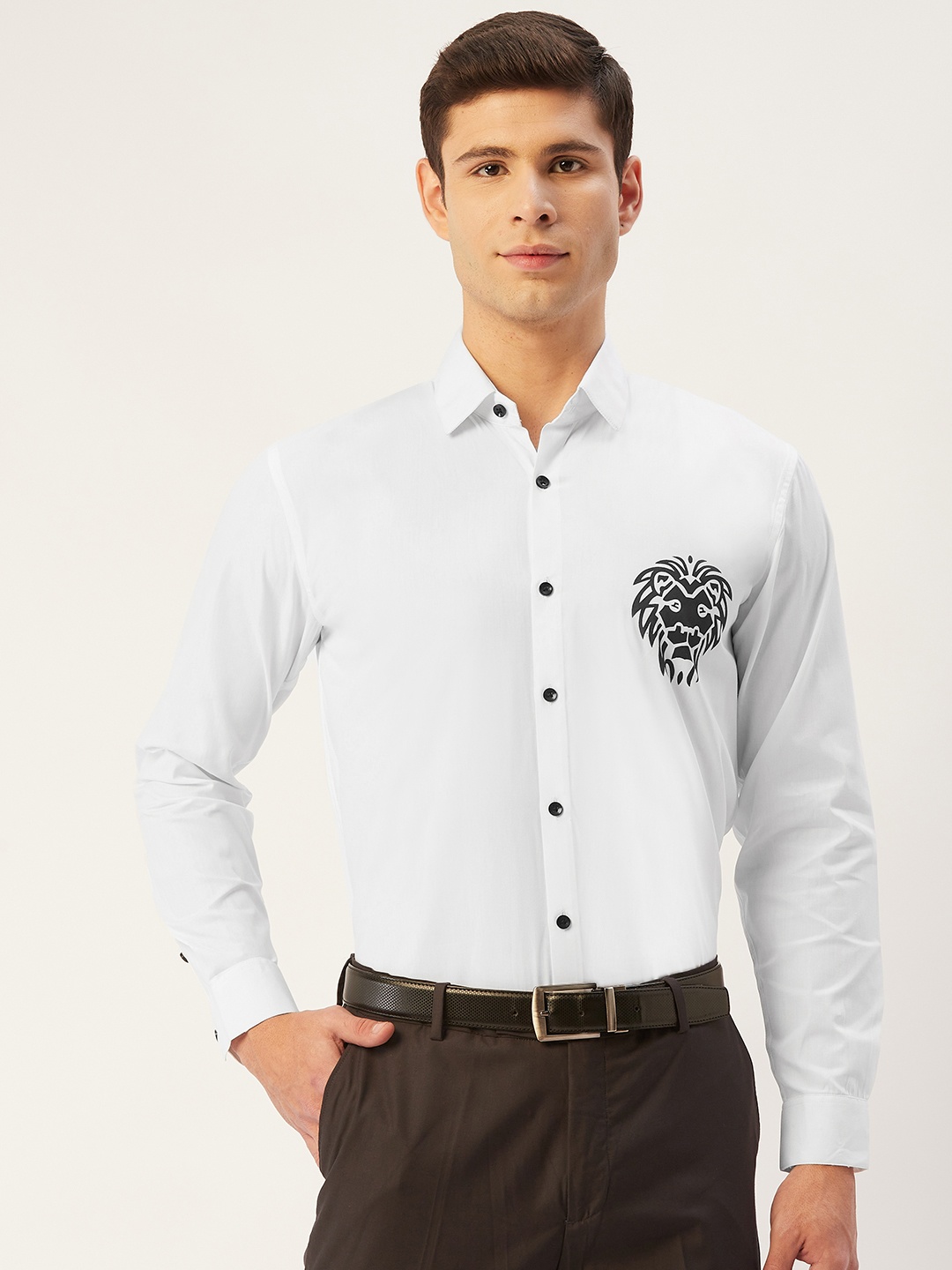 

JAINISH Men White Comfort Regular Fit Solid Opaque Cotton Semiformal Shirt with Print